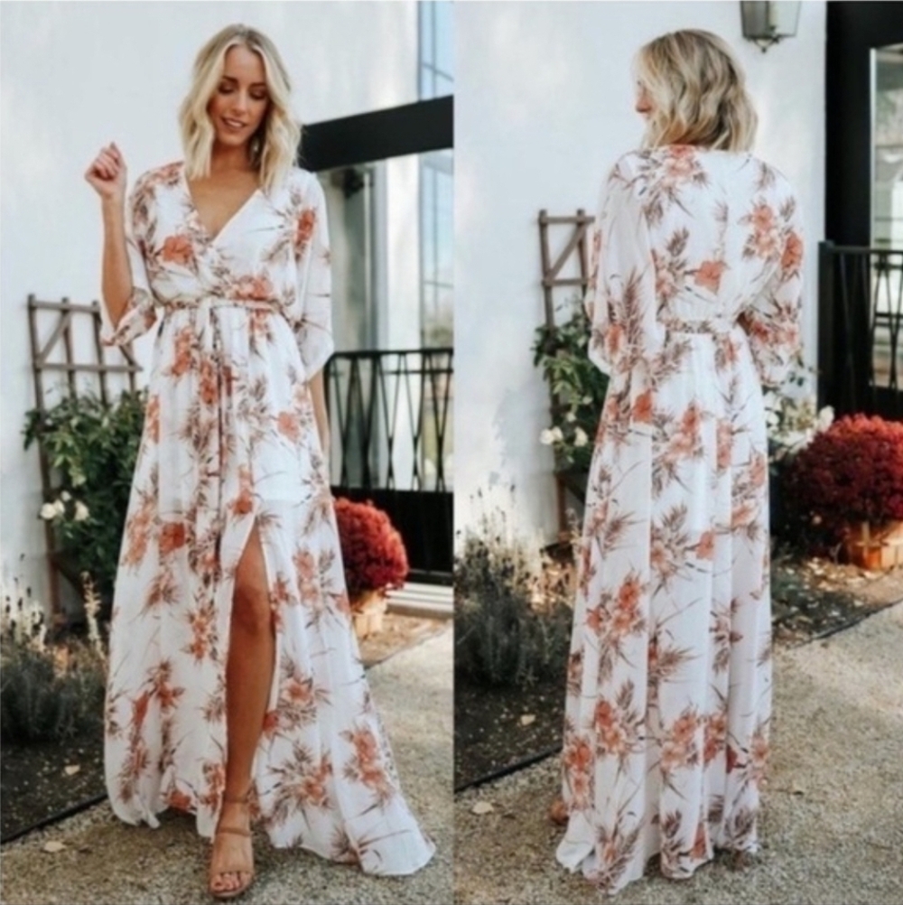 Baltic Born White Maxi Dress with Peach Floral Print